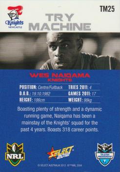 2012 Select Champions NRL - Try Machine #TM25 Wes Naiqama Back